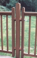 Detail of connection joint between panels and post of a hardwood balcony