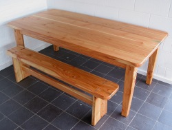 Larch kitchen table and bench.